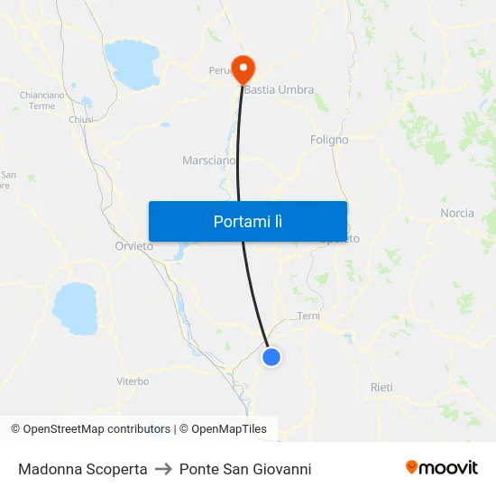 Madonna Scoperta to Ponte San Giovanni map