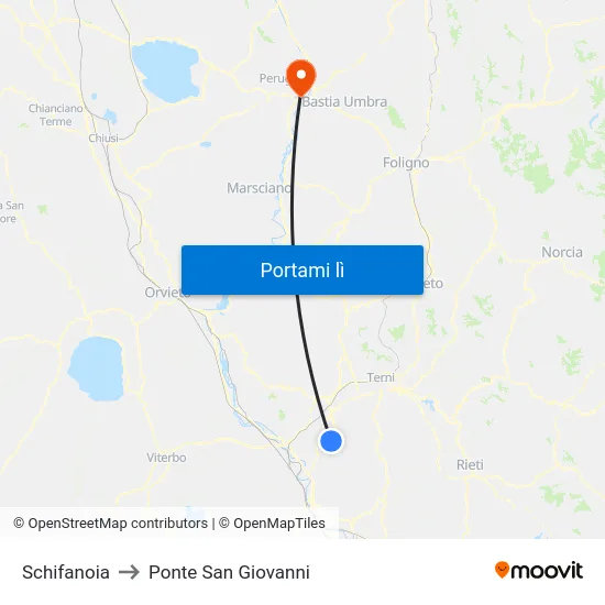 Schifanoia to Ponte San Giovanni map