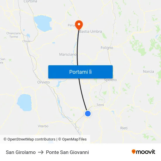 San Girolamo to Ponte San Giovanni map