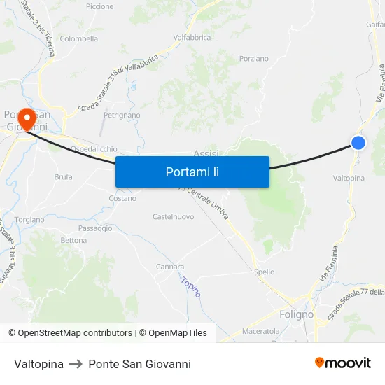 Valtopina to Ponte San Giovanni map