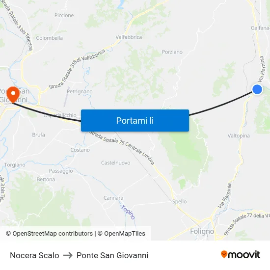 Nocera Scalo to Ponte San Giovanni map