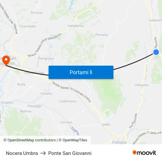 Nocera Umbra to Ponte San Giovanni map