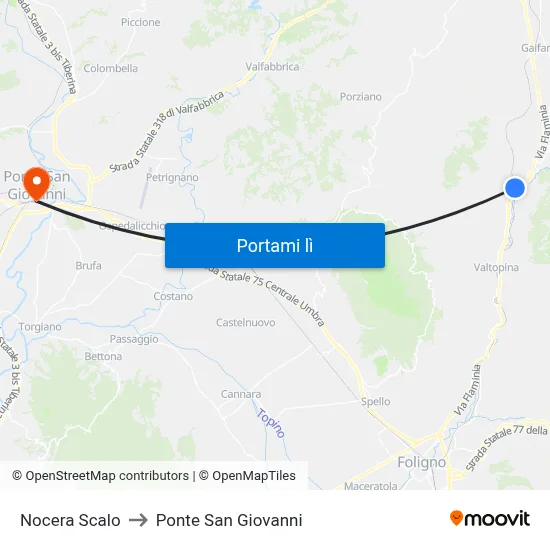 Nocera Scalo to Ponte San Giovanni map