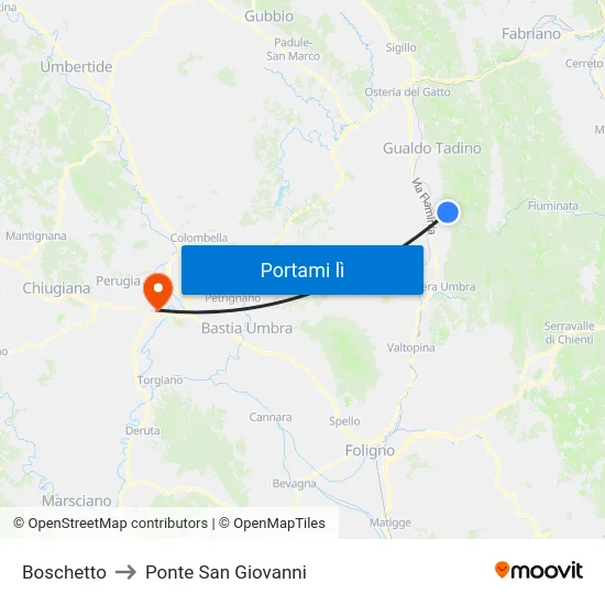 Boschetto to Ponte San Giovanni map