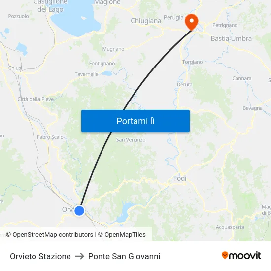 Orvieto Stazione to Ponte San Giovanni map