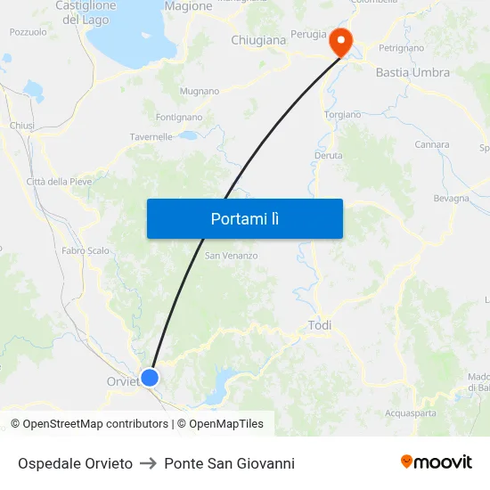 Ospedale Orvieto to Ponte San Giovanni map