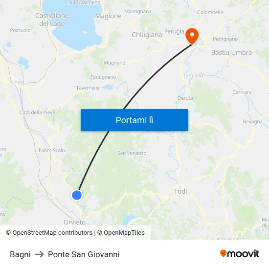 Bagni to Ponte San Giovanni map