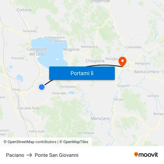 Paciano to Ponte San Giovanni map