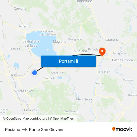 Paciano to Ponte San Giovanni map