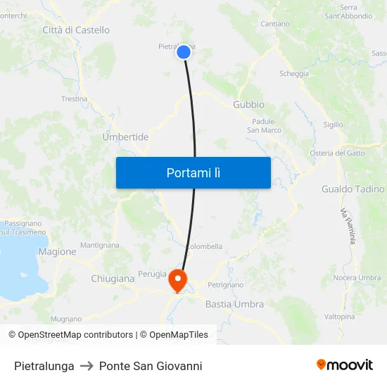 Pietralunga to Ponte San Giovanni map