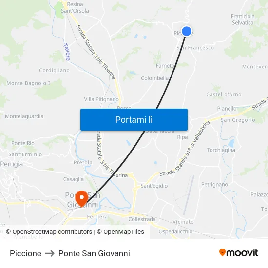 Piccione to Ponte San Giovanni map