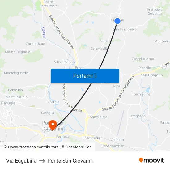 Via Eugubina to Ponte San Giovanni map