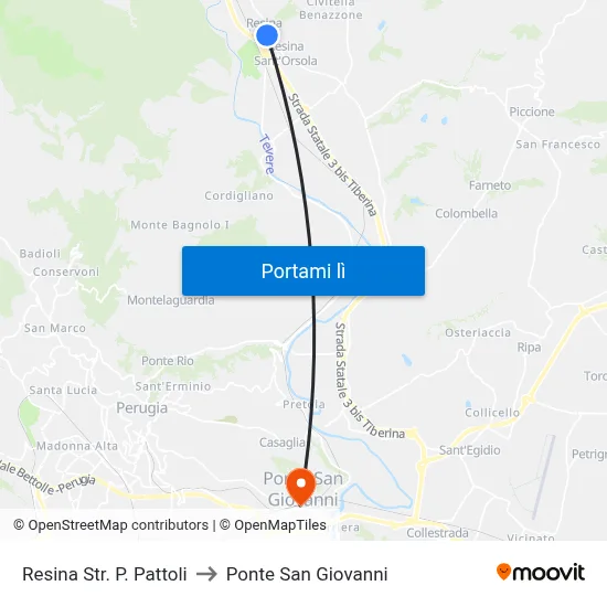 Resina Str. P. Pattoli to Ponte San Giovanni map