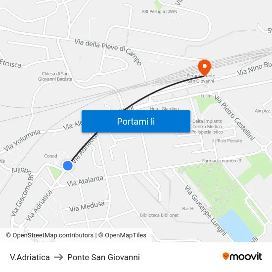V.Adriatica to Ponte San Giovanni map
