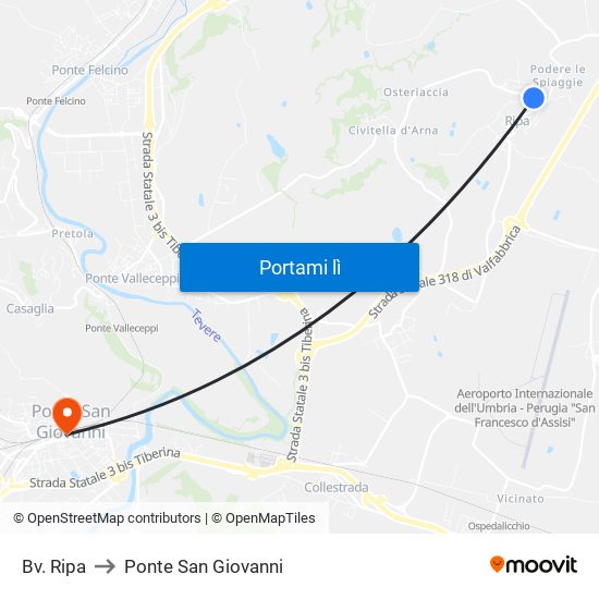 Bv. Ripa to Ponte San Giovanni map