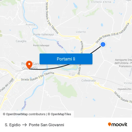 S. Egidio to Ponte San Giovanni map