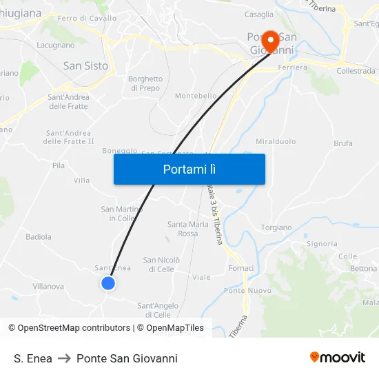 S. Enea to Ponte San Giovanni map