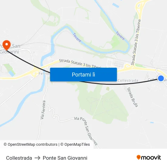 Collestrada to Ponte San Giovanni map
