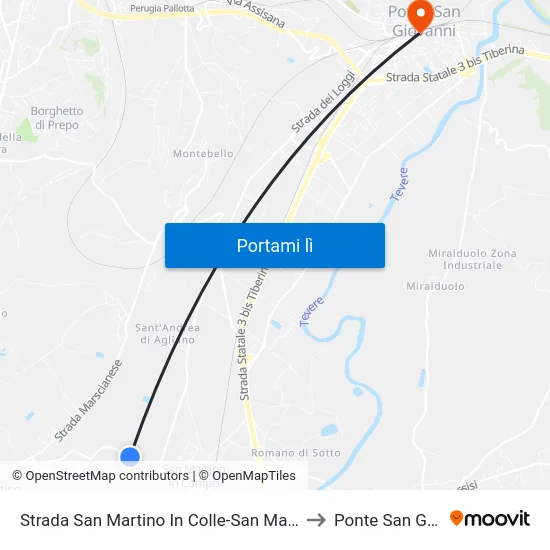 Strada San Martino In Colle-San Martino In Campo to Ponte San Giovanni map