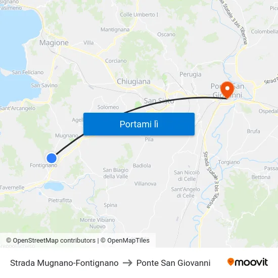 Strada Mugnano-Fontignano to Ponte San Giovanni map