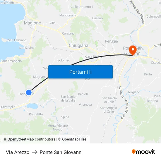 Via Arezzo to Ponte San Giovanni map