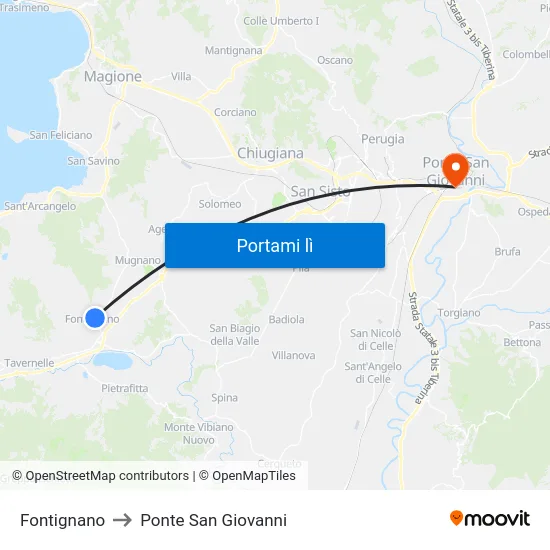 Fontignano to Ponte San Giovanni map