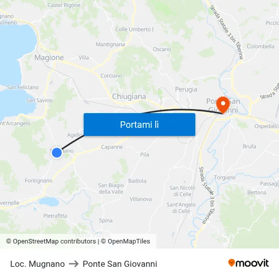 Loc. Mugnano to Ponte San Giovanni map