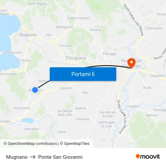 Mugnano to Ponte San Giovanni map