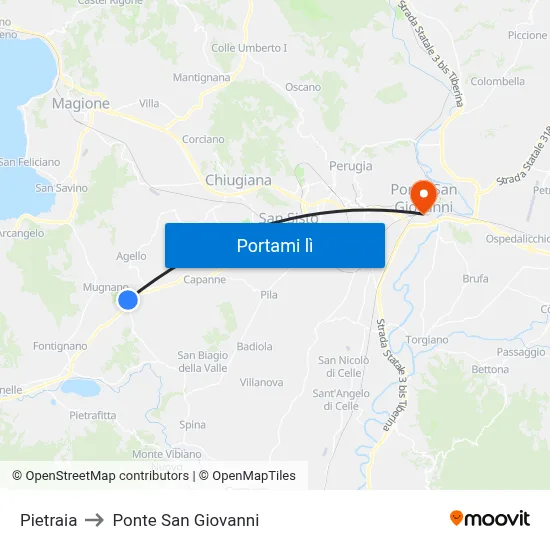 Pietraia to Ponte San Giovanni map