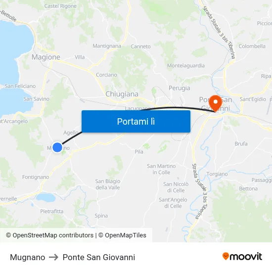 Mugnano to Ponte San Giovanni map