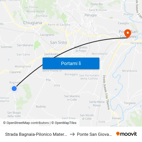 Strada Bagnaia-Pilonico Materno to Ponte San Giovanni map