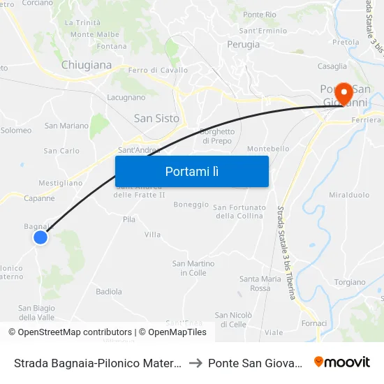 Strada Bagnaia-Pilonico Materno to Ponte San Giovanni map