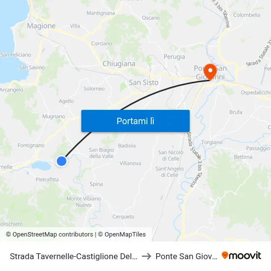 Strada Tavernelle-Castiglione Della Valle to Ponte San Giovanni map