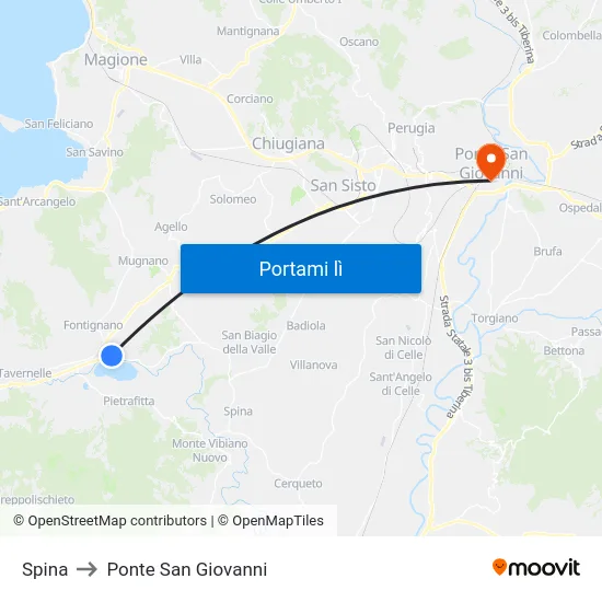 Spina to Ponte San Giovanni map