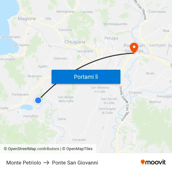 Monte Petriolo to Ponte San Giovanni map