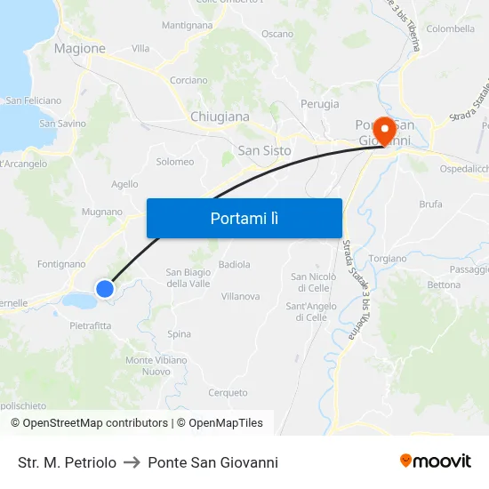 Str. M. Petriolo to Ponte San Giovanni map