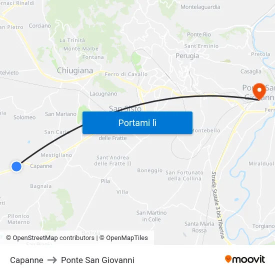 Capanne to Ponte San Giovanni map