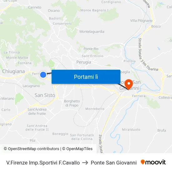 V.Firenze Imp.Sportivi F.Cavallo to Ponte San Giovanni map