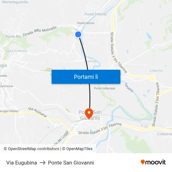 Via Eugubina to Ponte San Giovanni map