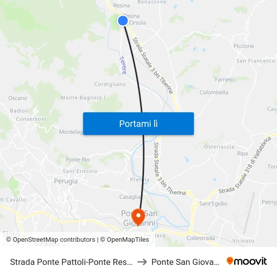 Strada Ponte Pattoli-Ponte Resina to Ponte San Giovanni map