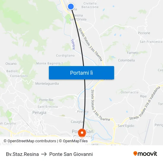 Bv.Staz.Resina to Ponte San Giovanni map
