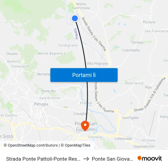Strada Ponte Pattoli-Ponte Resina to Ponte San Giovanni map