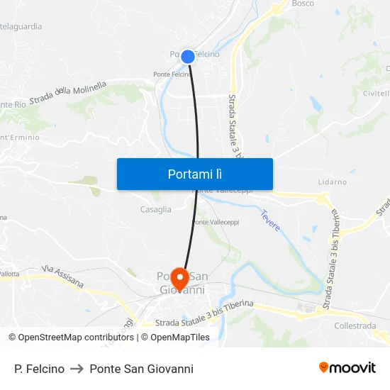 P. Felcino to Ponte San Giovanni map