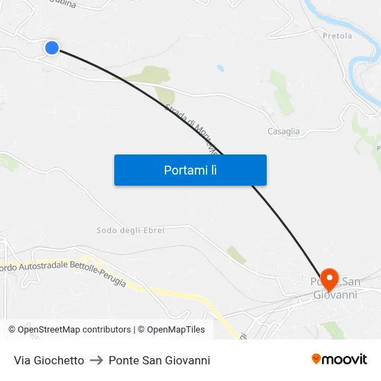 Via Giochetto to Ponte San Giovanni map