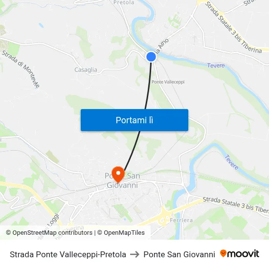 Strada Ponte Valleceppi-Pretola to Ponte San Giovanni map