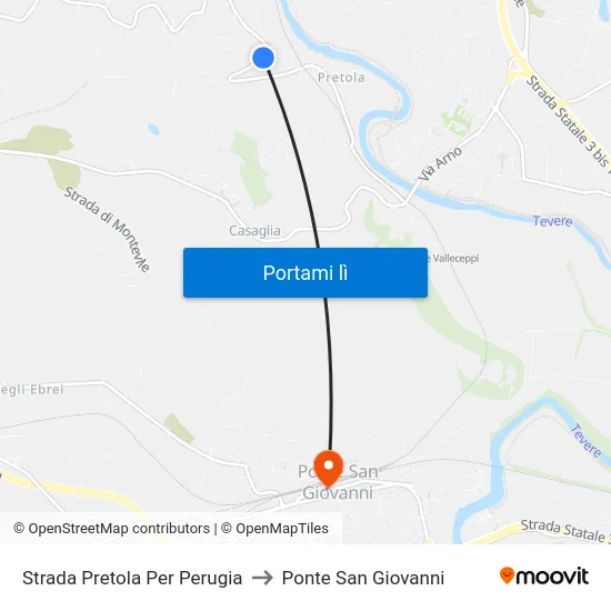 Strada Pretola Per Perugia to Ponte San Giovanni map