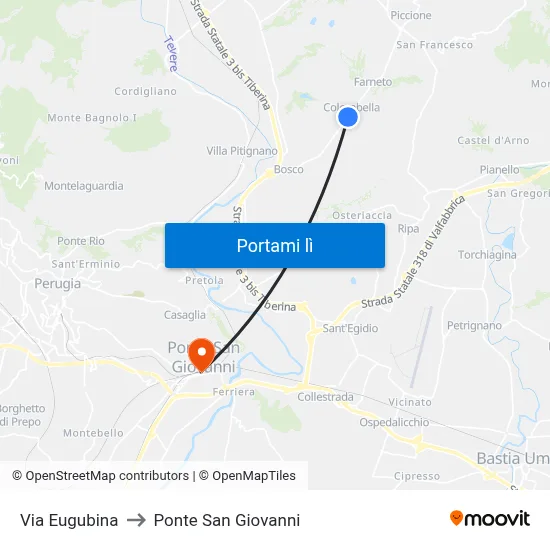Via Eugubina to Ponte San Giovanni map