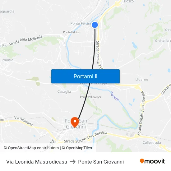 Via Leonida Mastrodicasa to Ponte San Giovanni map