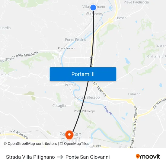 Strada Villa Pitignano to Ponte San Giovanni map