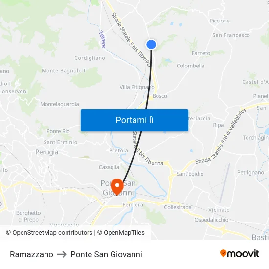Ramazzano to Ponte San Giovanni map